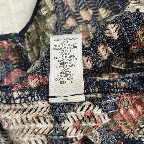 Cato Navy Blue Floral Sleeveless Long Open Vest Cardigan Uneven Hem Size Large - Picture 10 of 14